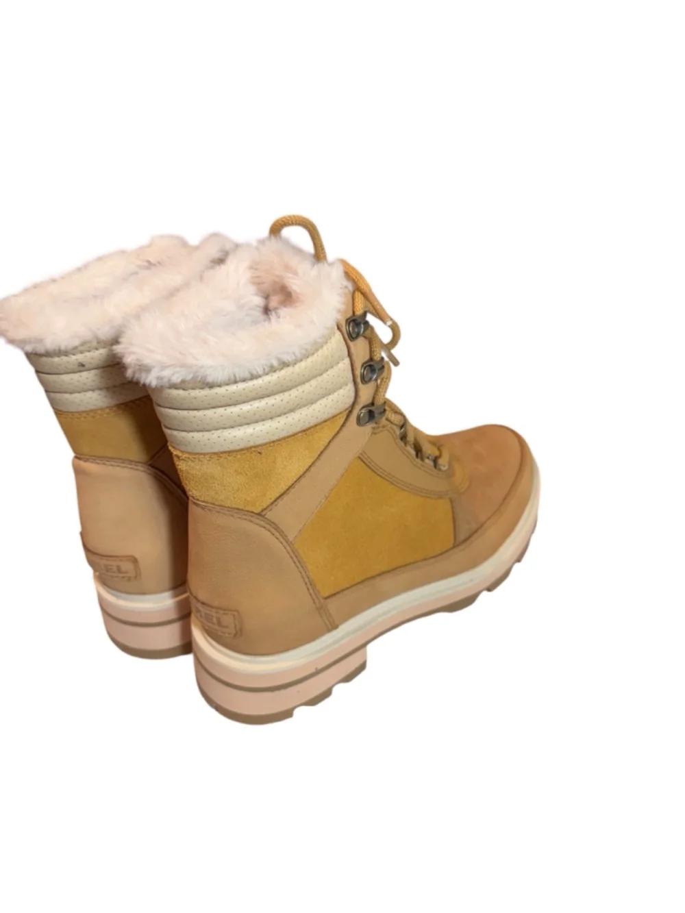 Women's Sorel Lennox lace cozy Boots Tan White Size 7